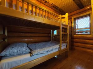 sypialnia z 2 łóżkami piętrowymi w kabinie w obiekcie Шале Гірська Казка w Jaremczach