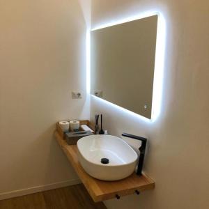 a bathroom with a white sink and a mirror at Villa Camilla Milano in Milan