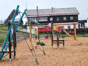 a playground with a slide and a swing at Rigi-Scheidegg Ferienwohnungen West XL in Vitznau