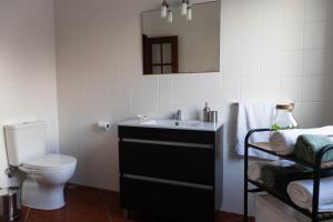 a bathroom with a sink and a toilet and a mirror at By the hill in Ribeira Grande +11 photos