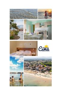 un collage de fotos de una playa y edificios en Residence Cima en Rímini
