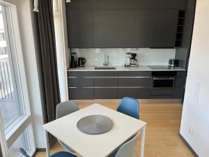 Kuchyň nebo kuchyňský kout v ubytování ÅhusBrygga Apartment Hotel