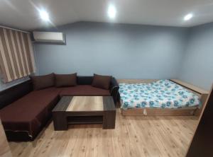 - un salon avec un canapé et une table basse dans l'établissement Toshevo Guests, 