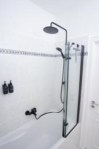 a shower in a bathroom with a shower head at Zentrale Wohnung fußläufig zu Weser und Innenstadt in Bremen