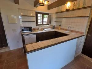 a large kitchen with a sink and a microwave at Aricus Rural: Cal Tià in Girona