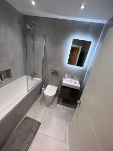 ロンドンにあるBlue London Rooftopのバスルーム(トイレ、洗面台、シャワー付)