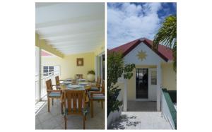 two pictures of a house with a table and chairs at Saint Barth Villa 3 in Saint-Jean