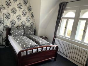 um quarto com uma cama e uma janela em Kleine Wohnung in schöner Villa em Meerane