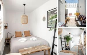 een slaapkamer met een bed en een kamer met een tafel bij Beach appartment Alexy Zandvoort in Zandvoort