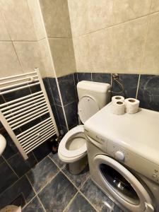baño con aseo y 2 rollos de papel higiénico en Apartman Malta, en Banja Luka