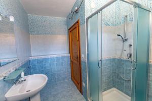 La salle de bains est pourvue d'un lavabo, d'une douche et de toilettes. dans l'établissement Agriturismo Finagliosu, à Palmadula