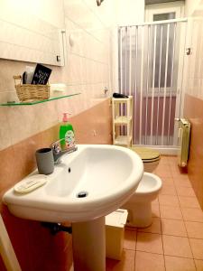 La salle de bains est pourvue d'un lavabo et de toilettes. dans l'établissement Rose Antiche Vatican B&B, à Rome