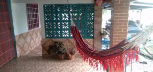 una hamaca colgada del lateral de un edificio en Beautiful villa for singles, couples, families and groups cozy stay, en La Chorrera