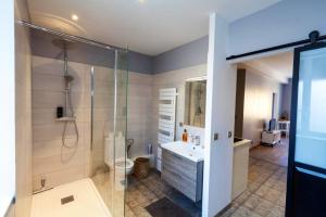 een badkamer met een douche, een toilet en een wastafel bij Appartement d'une chambre avec vue sur la ville terrasse et wifi a Charleville Mezieres a 4 km de la plage in Charleville-Mézières