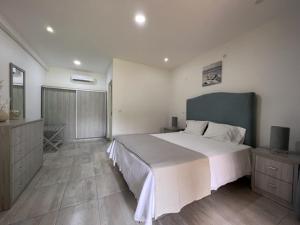 a bedroom with a large white bed and a television at Casa dos Arcos in Gueima
