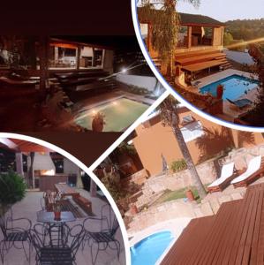 un collage de fotos de una casa y una piscina en Chalet " La Maruca " en Villa Carlos Paz