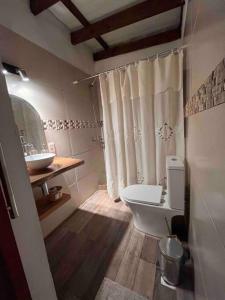 La salle de bains est pourvue de toilettes et d'un lavabo. dans l'établissement La Luna, casa mágica en sierras!, à Villa Serrana