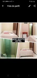 een collage van twee foto's van een kamer met een bed bij Hotel e Lanchonete Bom Gosto in Bom Jesus da Lapa