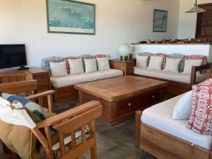a living room with couches and a tv at Departamento frente al mar in Punta del Este