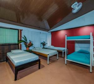a room with three bunk beds in it at Cabina 1 Sweet Gulf in Puerto Jiménez