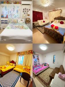 four different pictures of a bedroom with a bed and a room with at yiyi tokyo disney minpaku in Tokyo