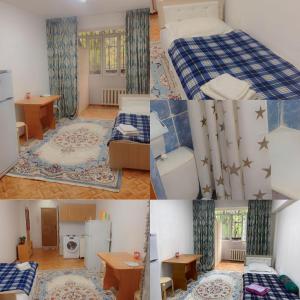 a collage of photos of a room with a bed at Like Home Apartments in Almaty