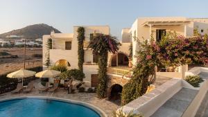 een uitzicht op een huis met een zwembad bij Proteas Hotel & Suites in Agios Prokopios