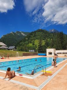 un grupo de personas en una piscina en Chalet KOCH en Saint-Pierre-de-Chartreuse