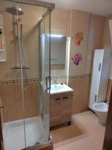 W łazience znajduje się prysznic, umywalka i toaleta. w obiekcie Apartamento Padial w mieście Nerja