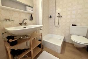 un bagno bianco con lavandino e WC di Charming studio, Bettmerhorn view a Bettmeralp