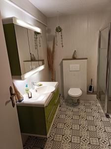 a bathroom with a sink and a toilet at La maison de mamie rdc 