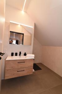 uma casa de banho com um lavatório e um espelho em Village Loft em Sankt Stefan im Rosental