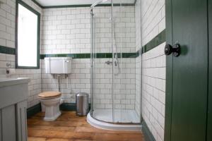 La salle de bains est pourvue de toilettes et d'une douche en verre. dans l'établissement The North Laine Boutique Brighton, à Brighton et Hove