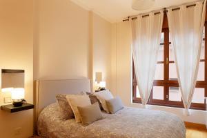 a bedroom with a bed and a large window at Casco Histórico-Catedral Parking in Oviedo