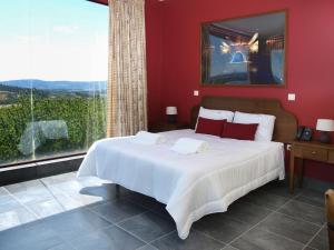 科維良的住宿－Tranca da Barriga - Casa do Vinho by Quinta De São Tiago，一间卧室设有一张大床和一个大窗户