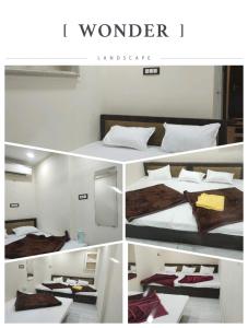 uma colagem de quatro fotografias de um quarto com uma cama em hotel star villa residensy em Ujaim