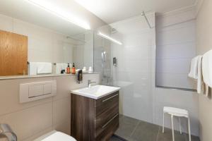 un bagno con lavandino e doccia di See & Wellnesshotel Gerbi a Weggis