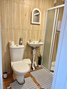 a bathroom with a toilet and a sink at Monk’s Lodge in Parkside