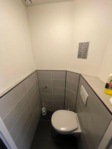 Baño pequeño con aseo y lavamanos en Room With Two Beds in Centrum, en Heerlen