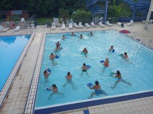 een groep mensen die zwemmen in een zwembad bij Camping de Collonges-la-Rouge in Meyssac