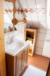 een badkamer met een wastafel en een spiegel bij Weingut Albrecher vlg. Sraka in Leutschach