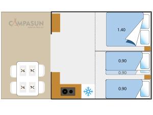 a schematic diagram of a modern apartment with a room at Camping Le Soleil du Verdon in Esparron-de-Verdon