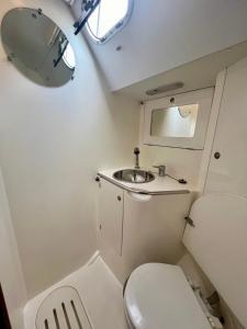 a small bathroom with a sink and a toilet at Sailboat Euplea in Imperia