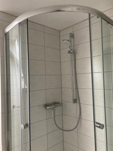 a shower with a glass door in a bathroom at Heaven in Winterberg