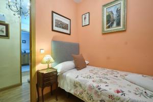 1 dormitorio con cama y mesita de noche con lámpara en Apartamento Carlos-1, en Madrid
