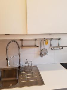 a kitchen sink with a dish drying rack next to it at Appartement "Hope" in Greiz