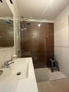 a bathroom with a shower with a sink and a shower at Piso BOLBORETEIRO in Allariz