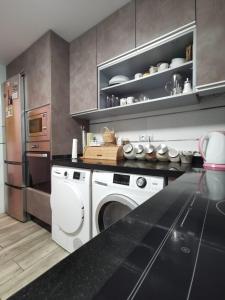 a kitchen with a washer and dryer in it at Casa Hombre Blanco in Málaga