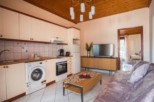 a kitchen with a washer and dryer in a room at Cozy loft apartment in Samos +6 photos