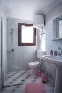 a bathroom with a toilet and a sink at Cozy loft apartment in Samos